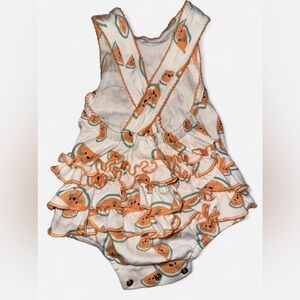 Three Sisters Watermelon Print Ruffle bottom baby bubble romper size 3m